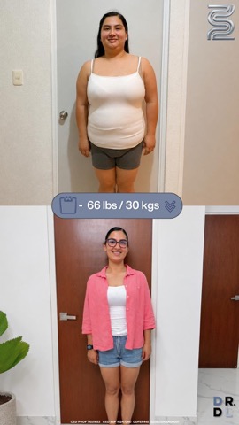 Paciente antes y después, bajó 30 kg